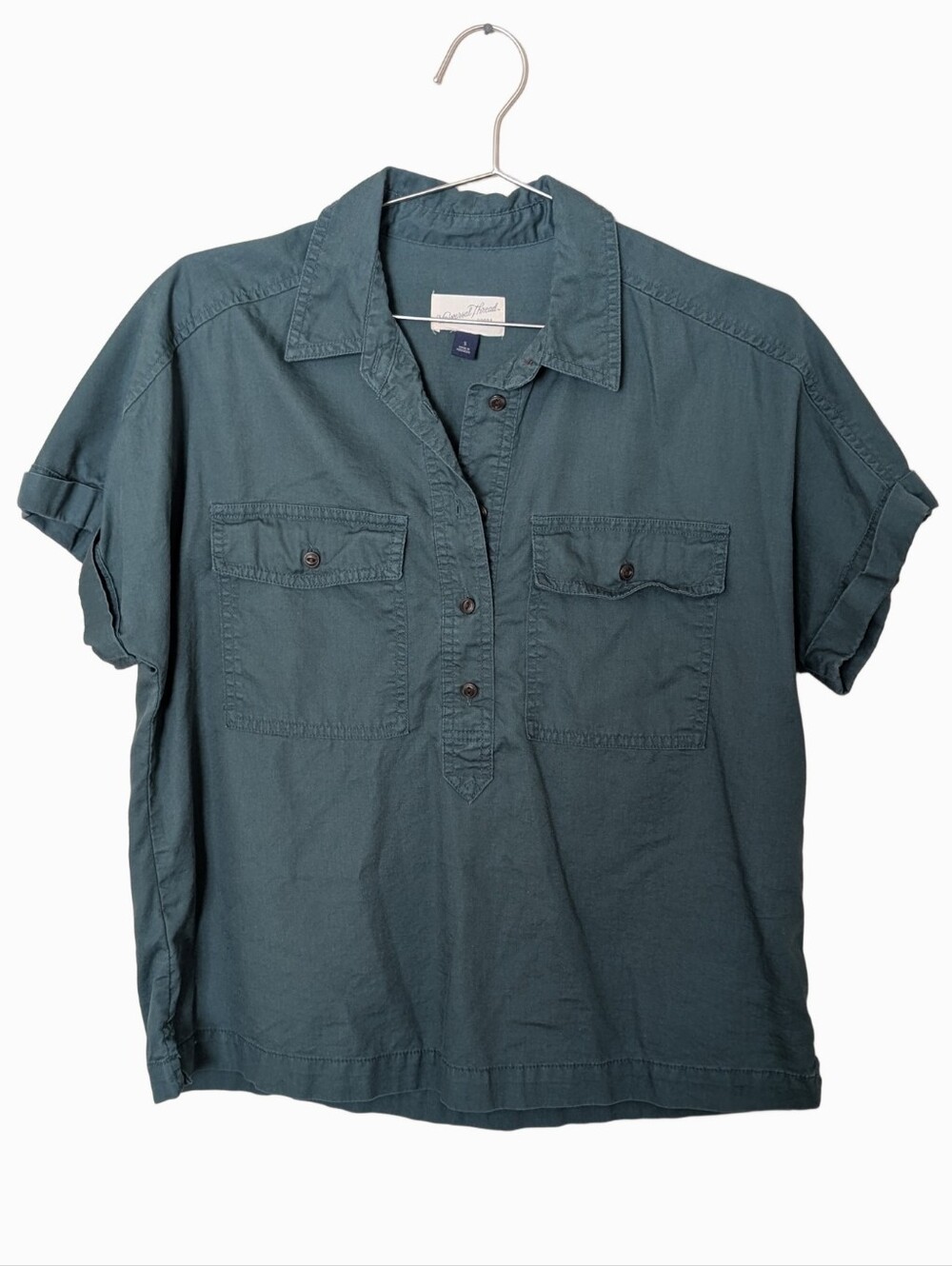 Short-Sleeve Button Pullover Top